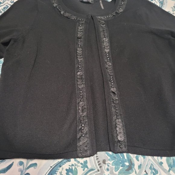 Black 3/4 Sleeve Stretchy Bling Open Front Cardigan Size Small EUC - Picture 4 of 9